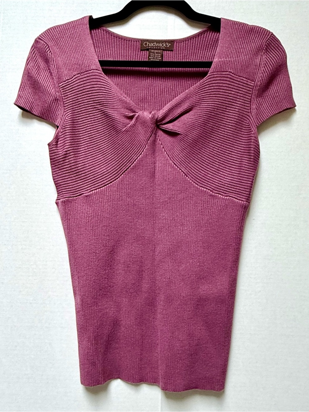 Chadwicks Mauve-Pink Short Sleeve Knit Top with Front Knot size Large